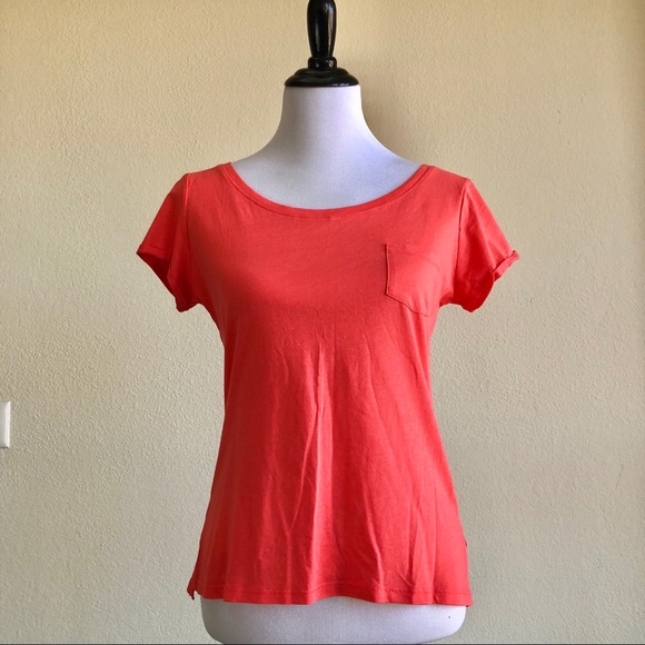 Cuffed Scoop Neck Tshirt in  Living Coral - Picture 1 of 6